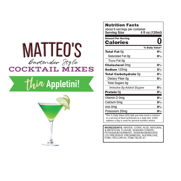 Matteo's Sugar Free Cocktail Mixes - Appletini (1 case/6 bottles ...
