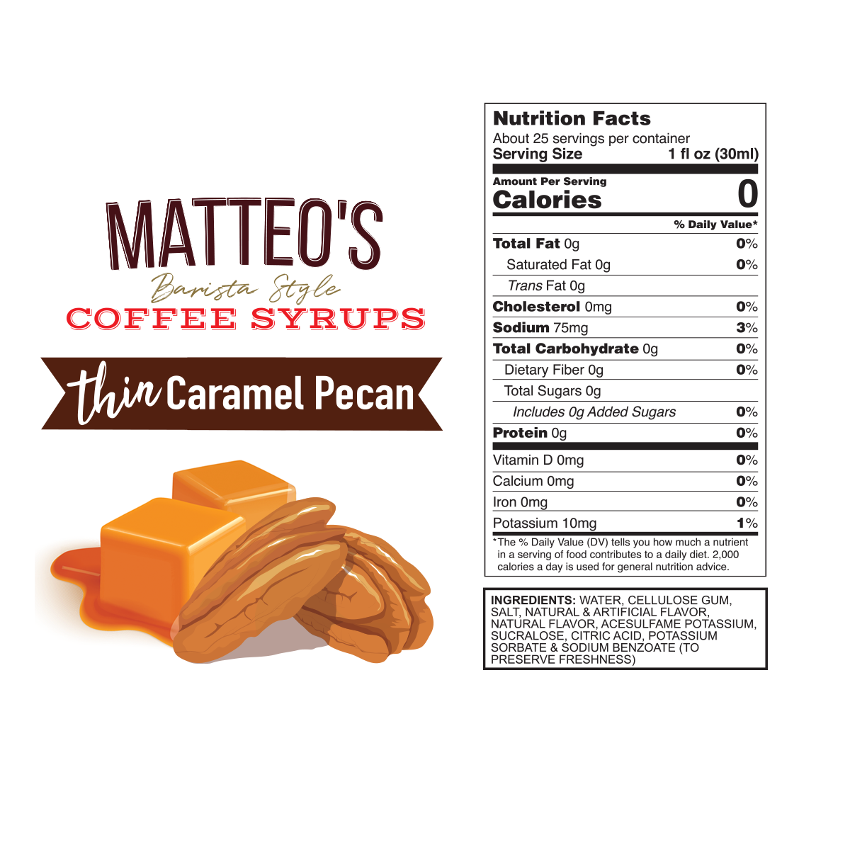 Matteo's Sugar Free Coffee Syrup, Caramel Pecan (1 case/6 bottles)
