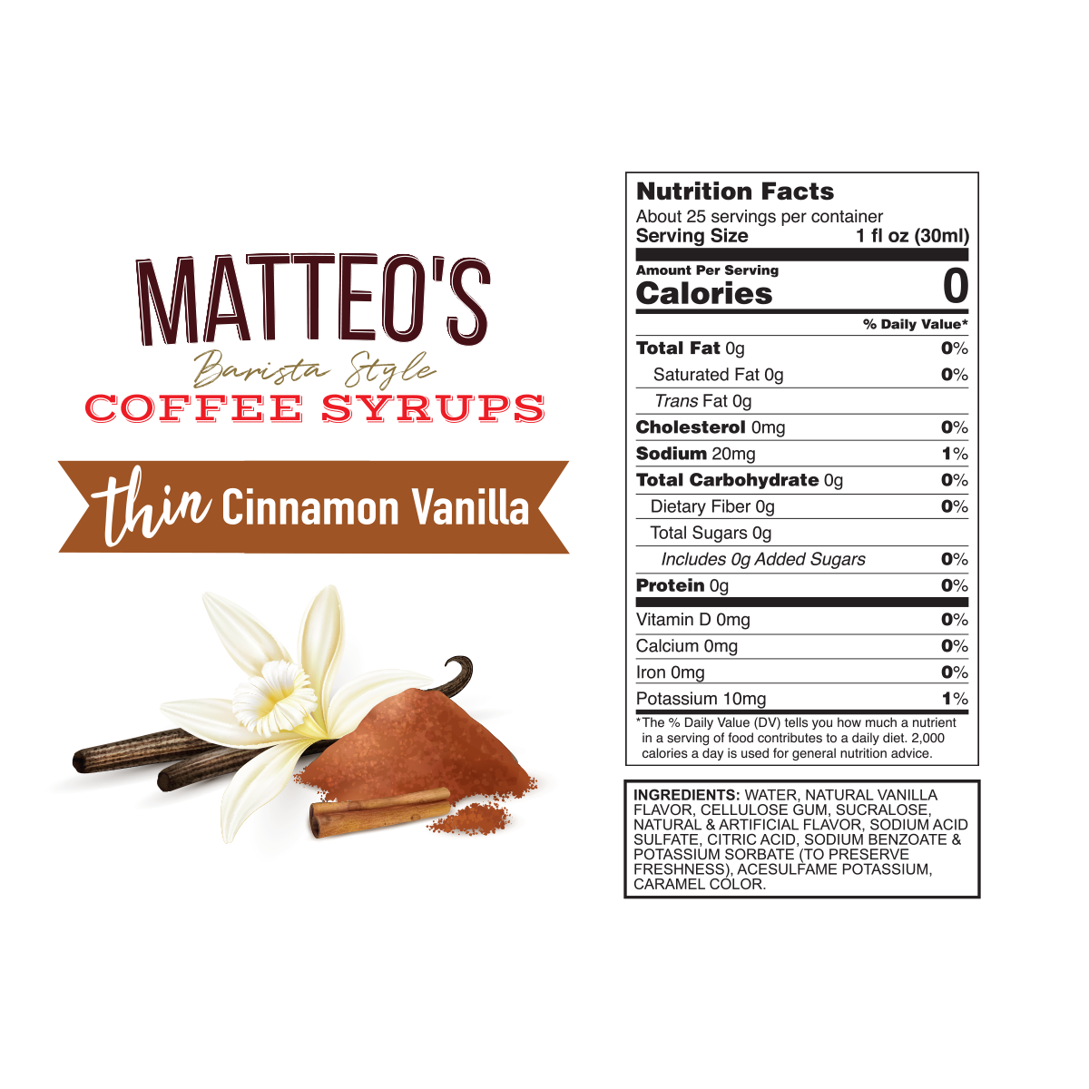 Sirop de café sans sucre Matteo's, vanille française, (1 caisse/6 bout -  Wholesale.SahahNaturals