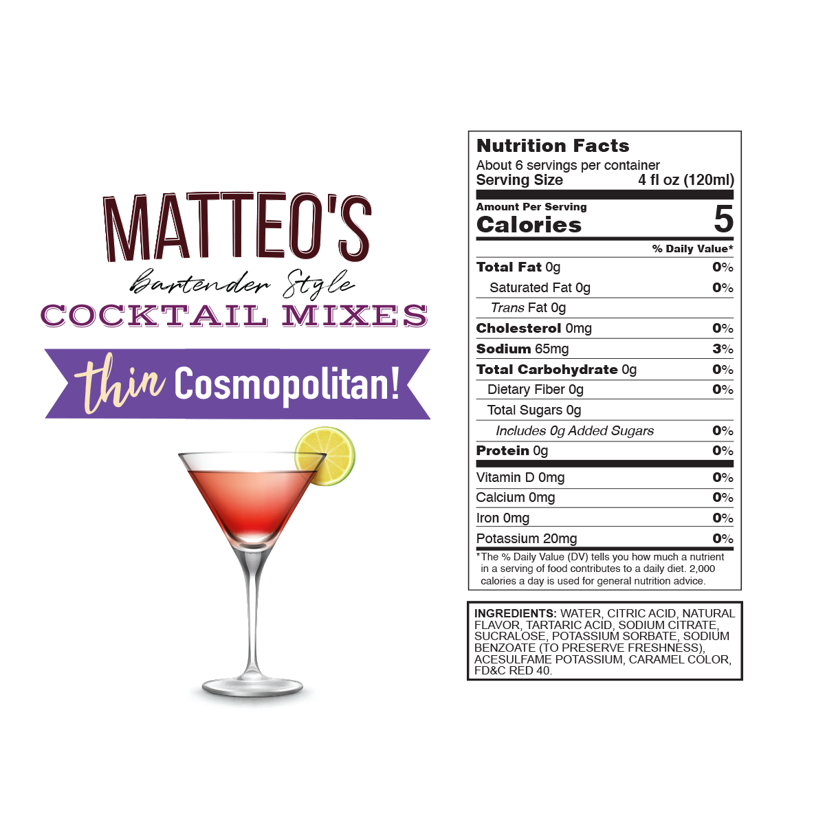 Matteo's Sugar Free Cocktail Mixes - Cosmopolitan (1 case/6 bottles)