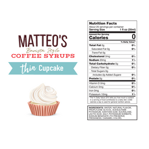Sirop de café sans sucre Matteo's, Cupcake (1 caisse/6 bouteilles)
