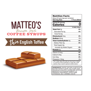 Sirop de café sans sucre Matteo's, caramel anglais (1 caisse/6 bouteilles)
