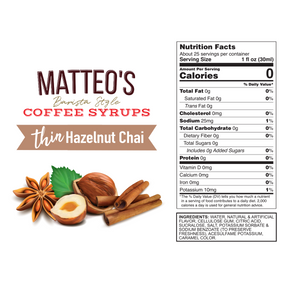 Matteo's Sugar Free Coffee Syrup, Hazelnut Chai (1 case/6 bottles)