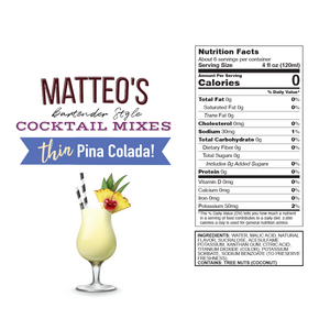 Matteo's Sugar Free Cocktail Mixes - Pina Colada (1 case/6 bottles)