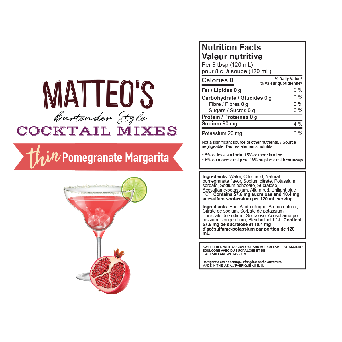 Matteo's Sugar Free Cocktail Mixes - Pomegranate Margarita (1 case/6 bottles)