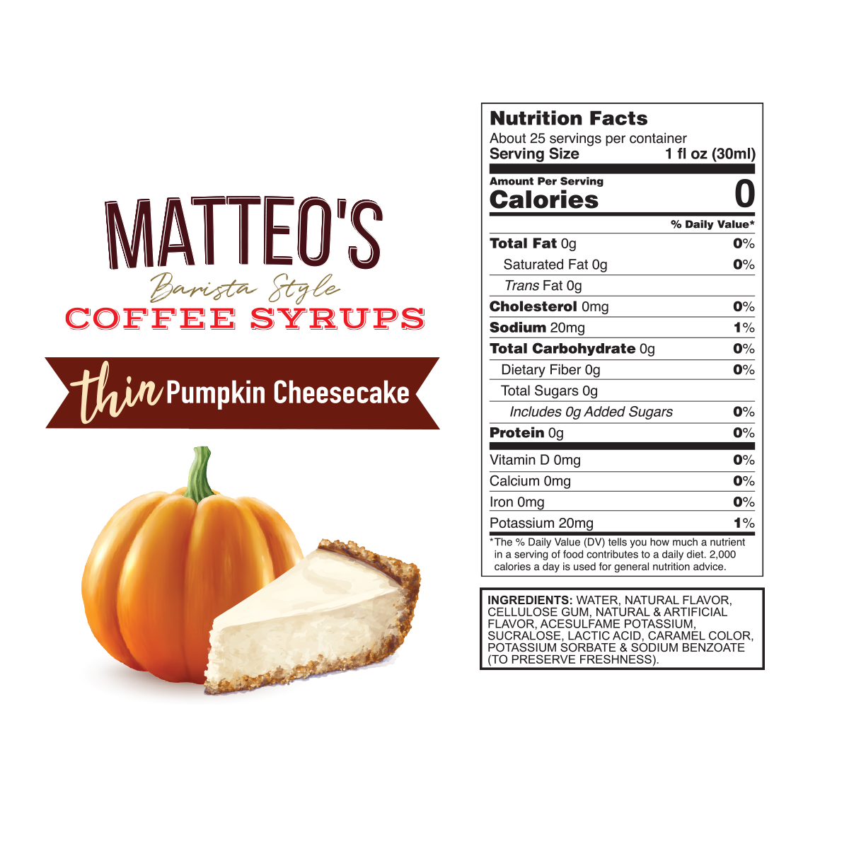 Matteo's Sugar Free Coffee Syrup, Pumpkin Cheesecake (1 case/6 bottles)