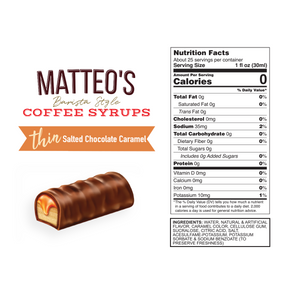 Sirop de café sans sucre Matteo's, caramel au chocolat salé (1 caisse/6 bouteilles)