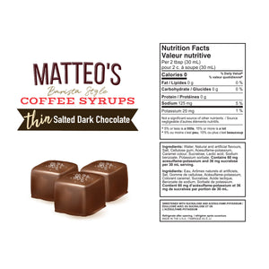 Sirop de café sans sucre Matteo's, chocolat noir salé (1 caisse/6 bouteilles)