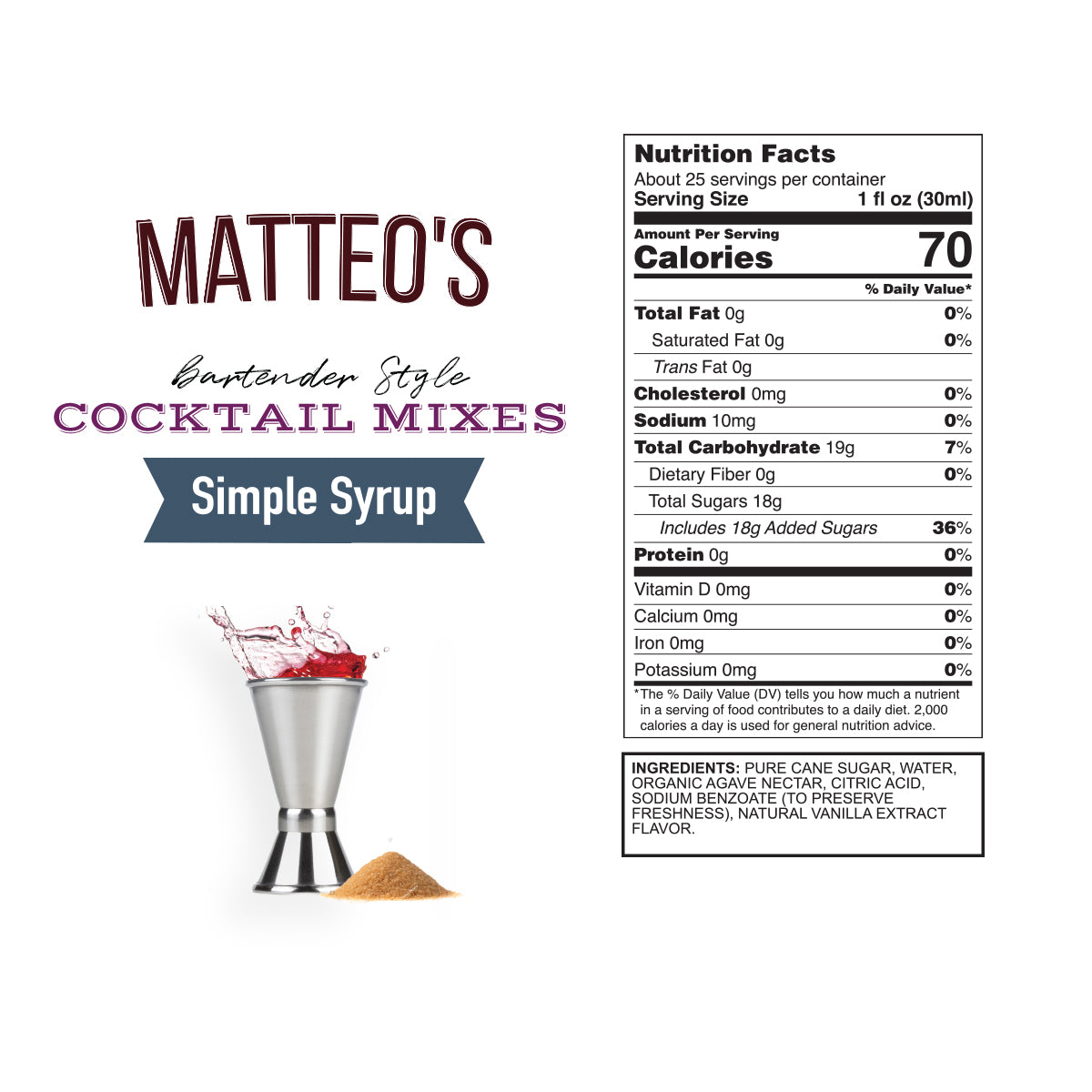 Matteo's Sugar Free Syrup  - Simple Syrup (1 case/6 bottles)
