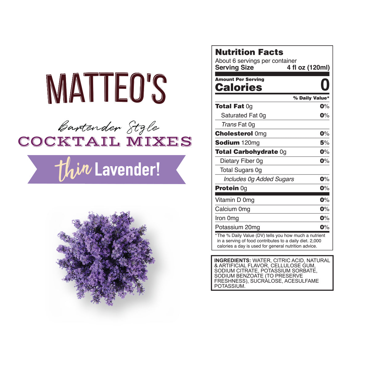 Matteo's Sugar Free Cocktail Mixes - Lavender (1 case/6 bottles)