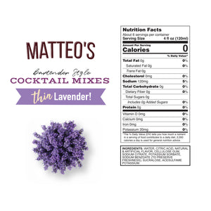Matteo's Sugar Free Cocktail Mixes - Lavender (1 case/6 bottles)