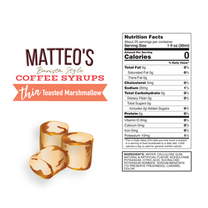 Sirop de café sans sucre Matteo's, guimauve grillée (1 caisse/6 bouteilles)