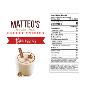 Sirop de café sans sucre Matteo's, lait de poule (1 caisse/6 bouteilles)