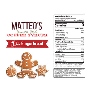 Matteo's Sugar Free Coffee Syrup, Gingerbread (1 case/6 bottles)