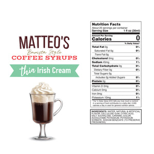 Sirop de café sans sucre Matteo's, crème irlandaise (1 caisse/6 bouteilles)