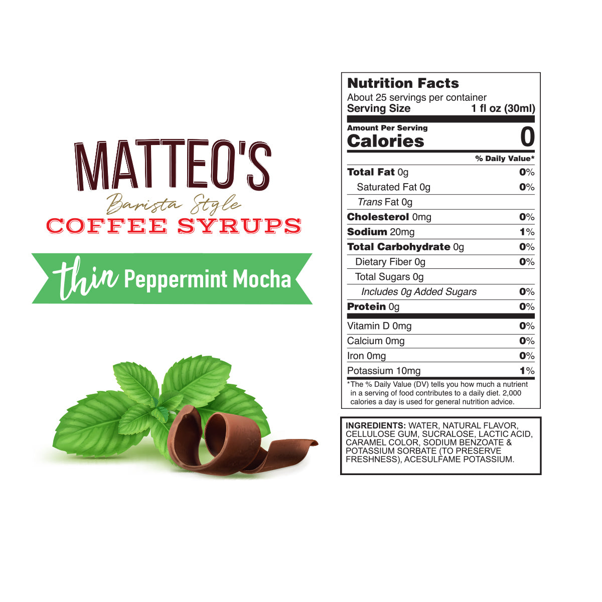 Matteo's Sugar Free Coffee Syrup, Peppermint Mocha (1 case/6 bottles)