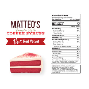 Sirop de café sans sucre Matteo's, Red Velvet (1 caisse/6 bouteilles)