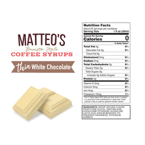 Sirop de café sans sucre Matteo's, chocolat blanc (1 caisse/6 bouteilles)