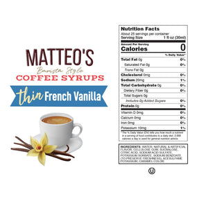 Matteo's Sugar Free Coffee Syrup, French Vanilla, (1 case/6 bottles)