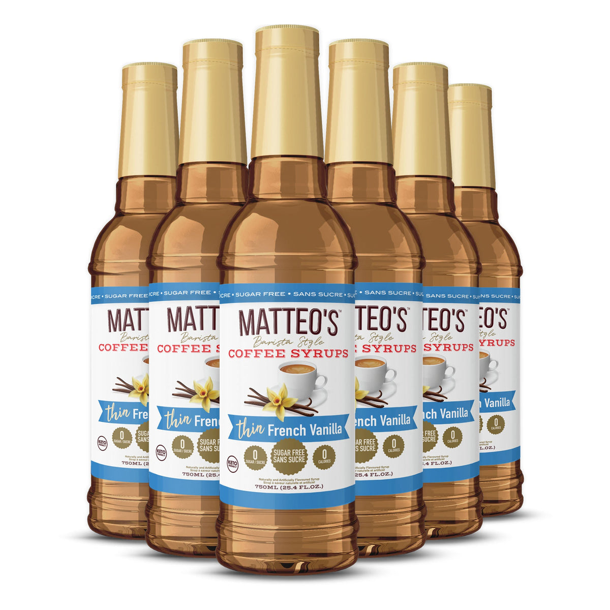 Matteo's Sugar Free Coffee Syrup, French Vanilla, (1 case/6 bottles)