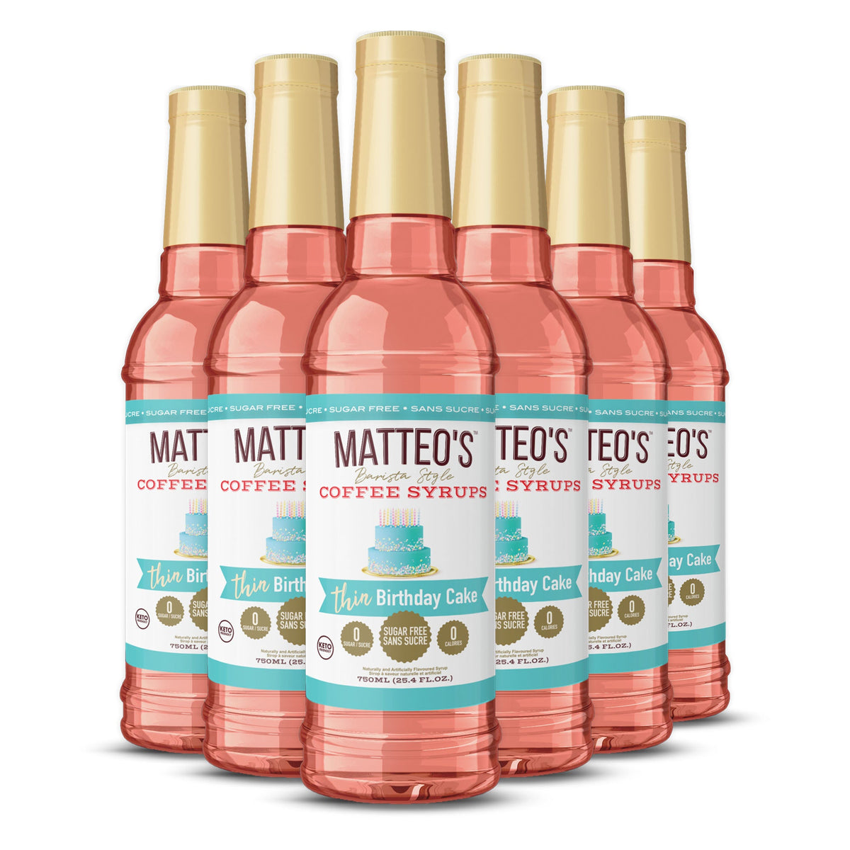 Matteo's Sugar Free Coffee Syrup, Birthday Cake, (1 case/6 bottles)