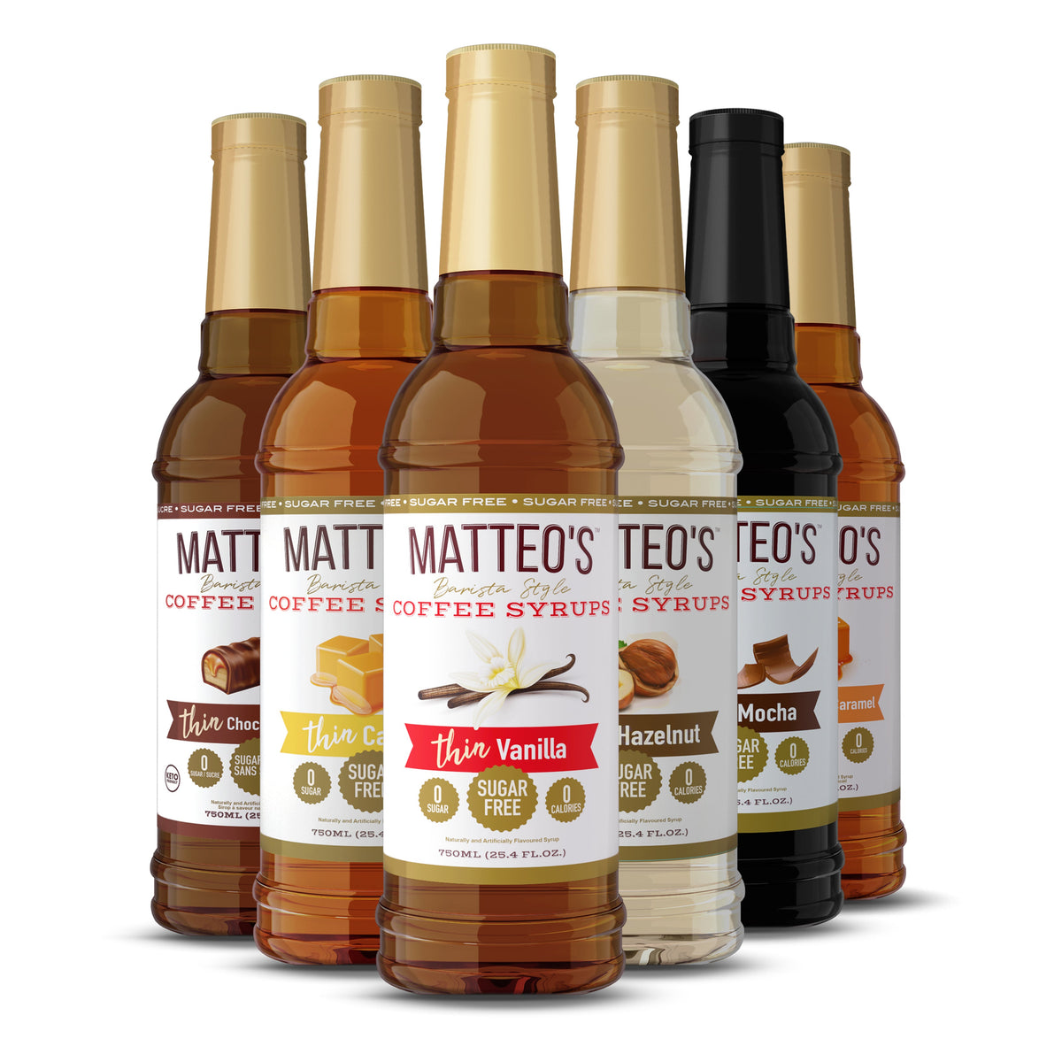 Matteo's Sugar Free Coffee Syrup, Variety Pack, 0 Calories, 0 Sugar, Keto Friendly (6 Flavors)
