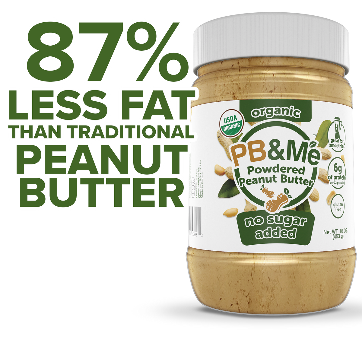 Organic Powdered Peanut Butter (1 case/6 Jars) - No Sugar Added (1LB)