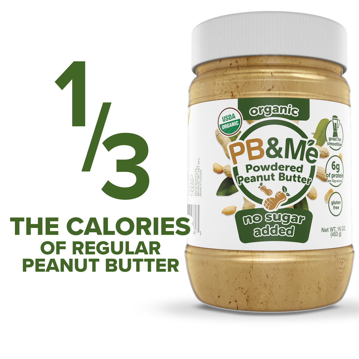 Organic Powdered Peanut Butter (1 case/6 Jars) - No Sugar Added (1LB)