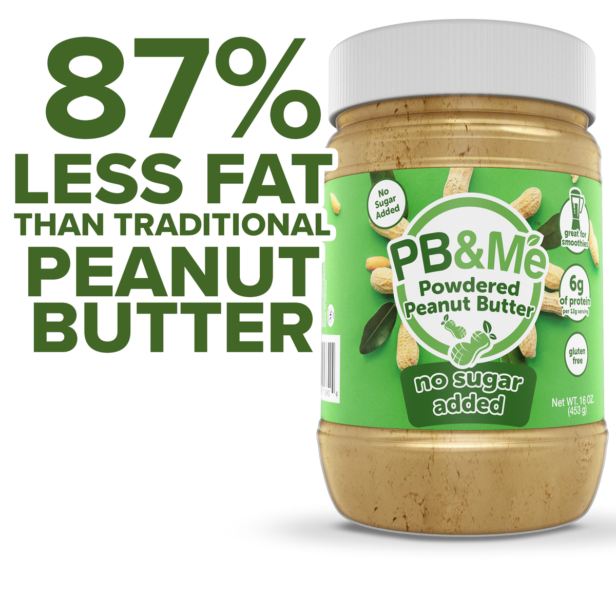 PB&Me - Powdered Peanut Butter (1 case/6 Jars) - No Sugar Added (1LB)