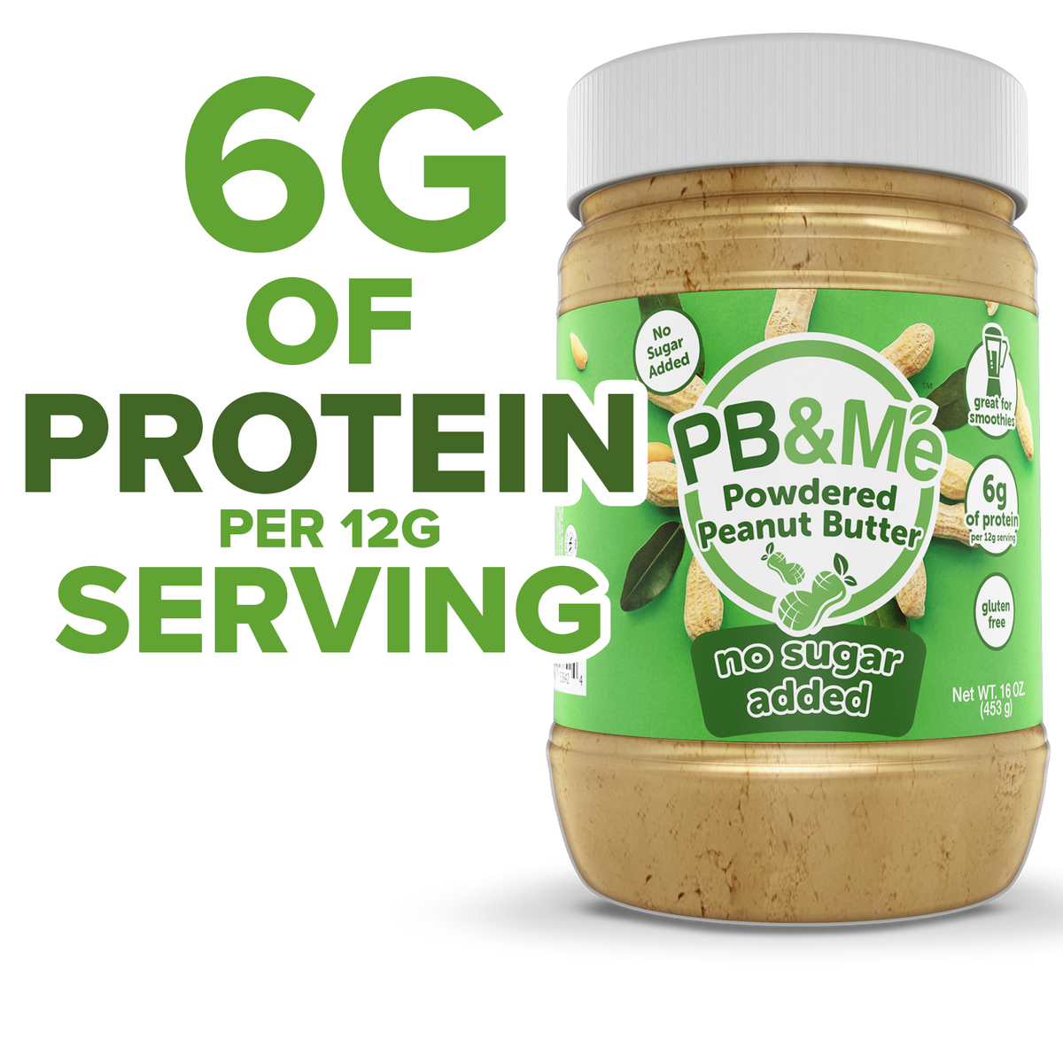 PB&Me - Powdered Peanut Butter (1 case/6 Jars) - No Sugar Added (1LB)