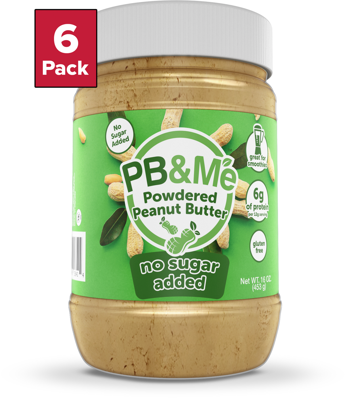 PB&Me - Powdered Peanut Butter (1 case/6 Jars) - No Sugar Added (1LB)